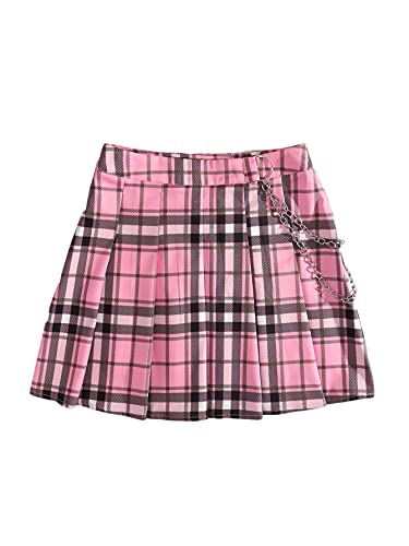 SheIn Women’s High Waist Plaid Chain Tennis Pleated School Uniform Mini Skirt Pink XS