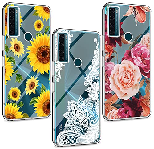 (3-Pack) for TCL 20 SE Case, Soft Clear TPU [Scratch-Resistant] Drop Silicone Bumper Protection Shockproof Phone Case Cover for TCL 20 SE 6.82″, Flower