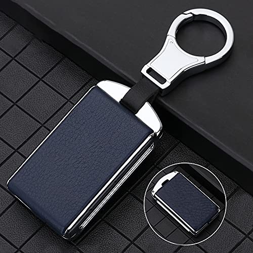 HIBEYO Zinc Alloy Leather Key Fob Cover Case Remote Jacket Shell 20212022 for Volvo XC40 XC60 XC90 S90 V90 Car Key Fob Shell Smart Auto Key Accessories Holder Keyless Full Protective Case-Silver Blue