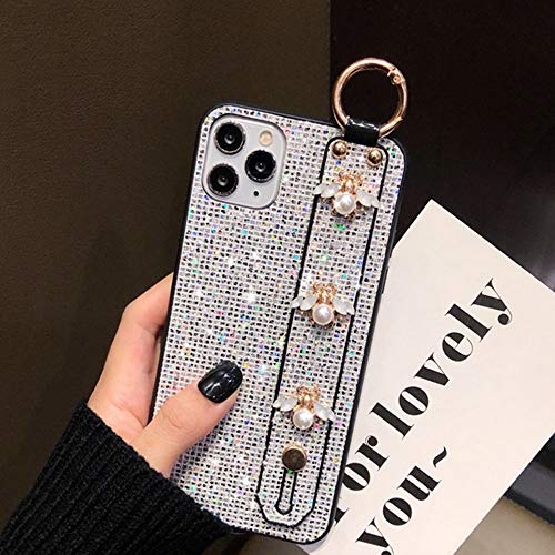 LNtech Luxury Sparkle Bling Protector Cover with Stand Holder Hand Strap,Glitter Cute Bee Wrist Strap Kickstand Phone Case Compatible with iPhone 13 Pro Max