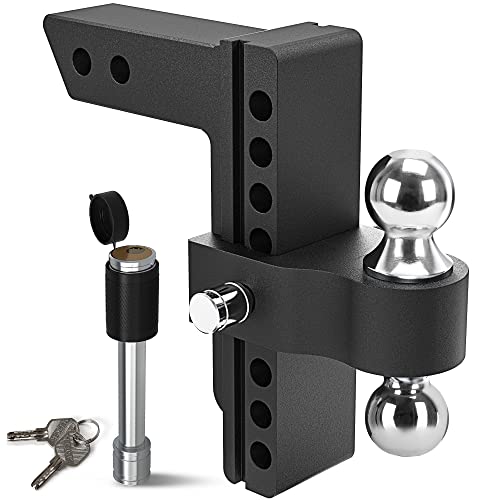 YITAMOTOR Adjustable Trailer Hitch, Fits 2-Inch Receiver, 8-Inch Drop Hitch, Aluminum Tow Hitch, Ball Mount, 2 and 2-5/16 inch Combo Stainless Steel Tow Balls with Double Key Locks, Black