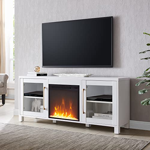 Henn&Hart Rectangular TV Stand with Crystal Fireplace for TV’s up to 65″ in White, Electric Fireplace TV Stands for the Living Room