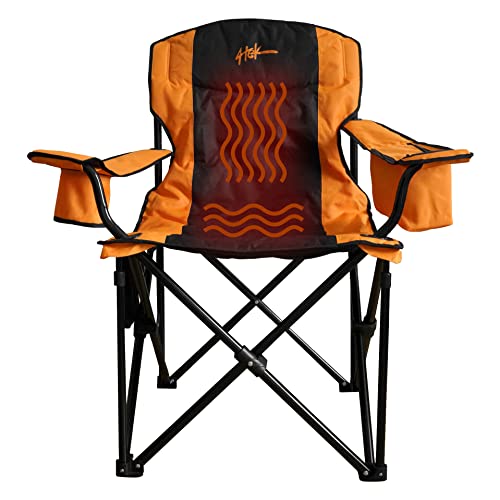 4TEK – Heated Chair – Portable Chair Perfect for Outdoor Camping, Sports, Beach, Lawn and Picnics | Orange & Black | Large Seat – Includes Battery Power Bank
