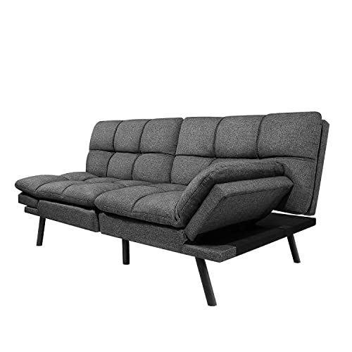 IULULU Futon Sofa Bed, Modern Convertible Sleeper Couch Daybed with Adjustable Armrests for Studio, Apartment, Office, Small Space, Compact Living Room, Dark Gray