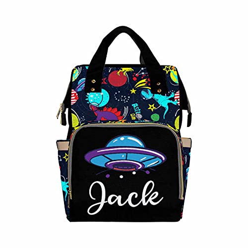 Custom Dinosaur Diaper Bag Backpack with Name, Personalized Monogrammed Black Baby Girl Boy Diaper Bags, Multifunction Waterproof Nappy Travel Daypack for Dad Mom Gifts