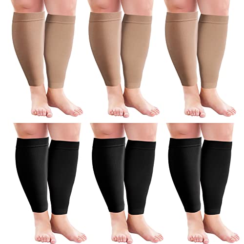 6 Pairs 3XL Wide Plus Size Calf Compression Socks Leg Brace Socks, Calf Compression Sleeves for Runners, Shin Splint, Varicose Vein & Calf Pain Relief, Calf Compression Cuffs for Men Women