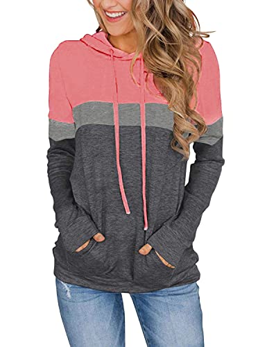 Womens Tops Long Sleeve Shirts Fall Sweatshirts Lightweight Sweaters Sports Hoodies Fashion Clothes Ladies Casual Tunics Loose Fitting Tees Blouses Camisas de Mujer Pink Gray X-Large