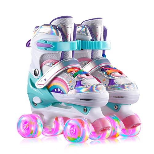 ERNAN Roller Skates,4 Size Adjustable Toddler Roller Skates with Light up Wheels for for Kids Girls & Boys (Small(10C-13C US), New Pink)