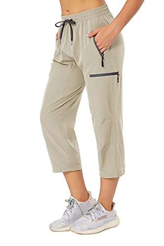 Womens Golf Workout Outdoor Cargo Lightweight Quick Dry Golf Hiking Pants Khaki L