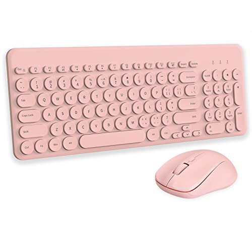 Arcwares Wireless Keyboard and Mouse Combo, Sweet Pink Cute Keyboard, 2.4G USB Ergonomic Full-Sized Mute Keyboard for Computer, Laptop, PC Desktops, Mac