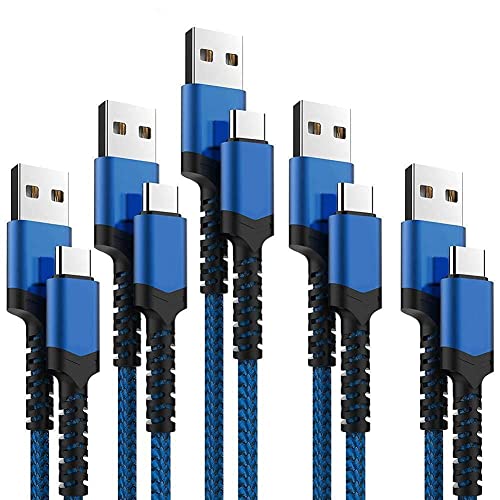 USB Type C Cable 5Pack (3/3/6/6/10FT) Nylon Braided USB C Cable Fast Charger Charging Cord Compatible Samsung Galaxy S9 S8 Note 9 Note 8 Plus,LG V30 G6 G5 V20,Google Pixel, Moto Z2 (Navy&Blue)
