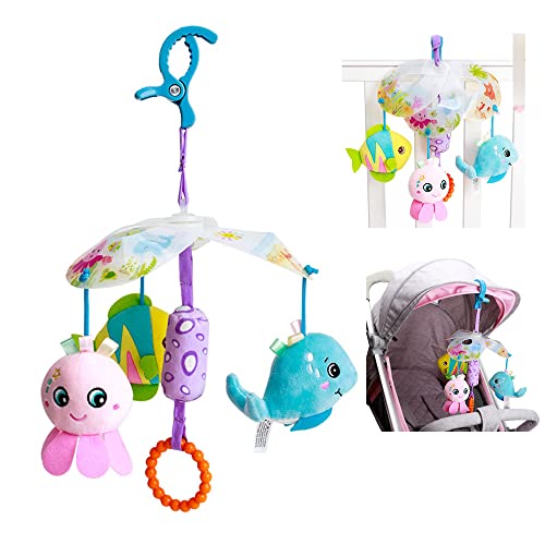 D-KINGCHY Baby Car Seat Toys, Clip on Stroller Toy, Soft Crib Toy, Hanging Plush Rattle Toys for Newborn Infant 0-3 Years Old (Ocean Series)