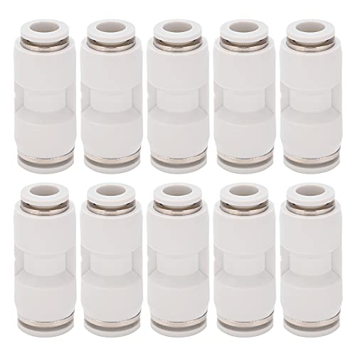 10Pcs Straight Reducing Connector Quick Release Pnuematic Air Hose Reducer Tube Fittings White Union Pipe Reducer(PG10-8)