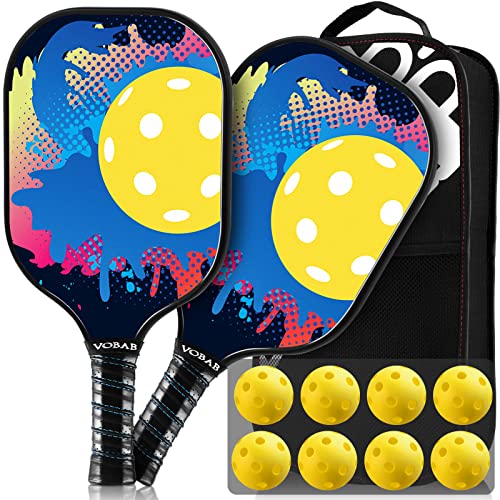 Vobab Lightweight Pickleball Paddles Set: 2 Pickleball Rackets 8 Pickle Balls 1 Portable Bag – Pickleball Racquet Outdoor & Indoor use in 4.72In Grip with Polypropylene Honeycomb Core