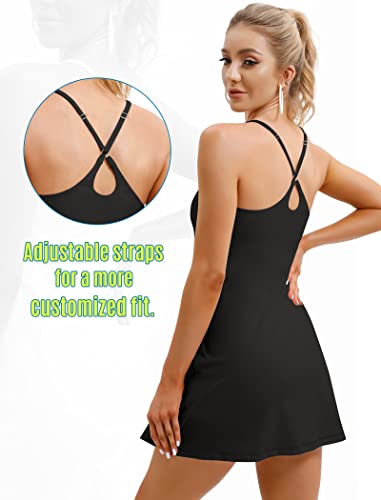Womens Tennis Dress, Workout Dress with Built-in Bra & Shorts Pockets Exercise Dress for Golf Athletic Dresses for Women Black | The Storepaperoomates Retail Market - Fast Affordable Shopping