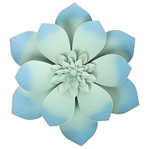 Blue Metal Flower Wall Decor, 13″ Flower Sculpture Home Decor for Bedroom, Living Room, Bathroom, Kitchen, Garden, Patio Porch – Rustic Floral Wall Art Hanging Decorations – Christmas Gift
