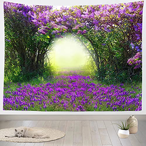 Loccor 9x6ft Spring Scenery Tapestry Photography Backdrop Secret Garden Purple Flower Natural Wall Art Large Wall Hanging Living Room College Dorm Home Apartment Decoration Banner Bedroom Aesthetic