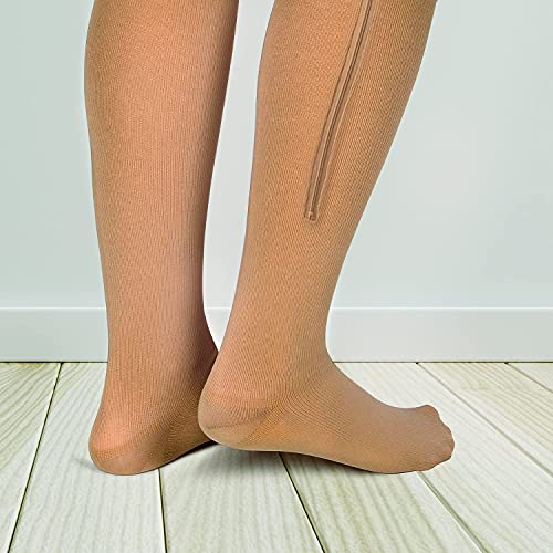 EWRGGR 2 Pair Zip Compression Socks for Women Closed Toe with Zipper Stocking Wide Calf Knee Length Easy on off 15-20 mmHg (2 Pair Beige, L/XL) | The Storepaperoomates Retail Market - Fast Affordable Shopping