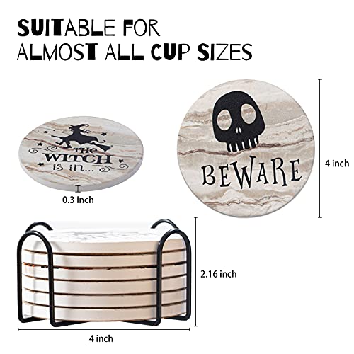 Halloween Coasters for Drinks Absorbent with Holder, Pattern Coasters with Cork Base,Round Ceramic Funny Coaster Set for Wooden Table,Bar,Housewarming Gifts,Holiday Party | The Storepaperoomates Retail Market - Fast Affordable Shopping