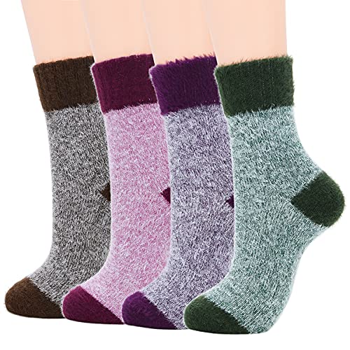Zando Men’s Wool Socks for Men Winter Cozy Warm Thick Socks Knit Pattern Dress Socks for Men Merino Crew Socks for Men Athletic Long Hiking Sock for Men Dark Color Match