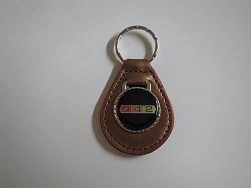 1965 1966 1967 1968 OLDS 442 4-4-2 TRI COLOR LOGO LEATHER KEYCHAIN – GOLD