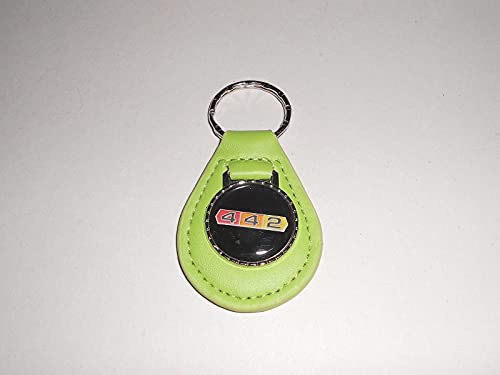 1965 1966 1967 1968 OLDS 442 4-4-2 TRI COLOR LOGO LEATHER KEYCHAIN – BRIGHT GREEN