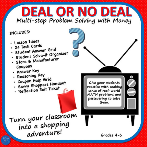 Deal or No Deal: Hands-on Math Problem Task Cards Activity – Real World – Word Problem Solving Basic Operations