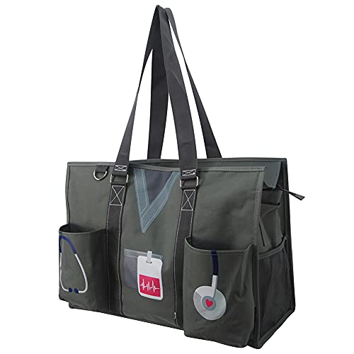 NGIL Zip-Top Organizing Utility Tote Bag with Exterior Pockets for Working Women, Teachers, Nurses, and Moms, Design in USA (Gray Nurse Life)