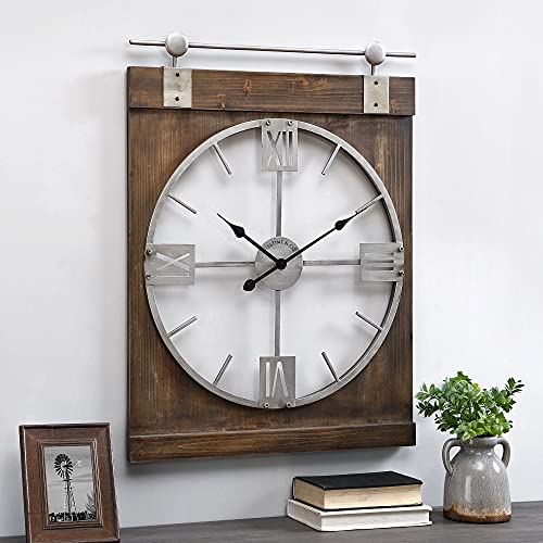 FirsTime & Co. Brown Morgan Barn Door Wall Clock for Home Office, School, Kitchen, Living Room, Bedroom, Rectangular, Wood, Farmhouse, 25.5 x 1.5 x 33.5 inches