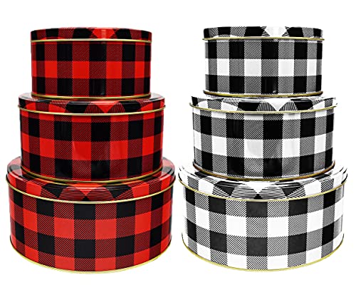 Black Duck Brand Set of 6 Round Holiday Decorative Nesting Tins – Largest Measures 8inch Diameter – Great For Storing Cookies, Brownies, and More! (Set)