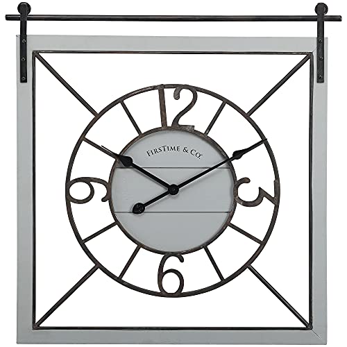 FirsTime & Co. Gray Morrison Barn Door Wall Clock for Home Office, School, Kitchen, Living Room, Bedroom, Square, Wood, Farmhouse, 28×1.75×30 inches, 31276 | The Storepaperoomates Retail Market - Fast Affordable Shopping
