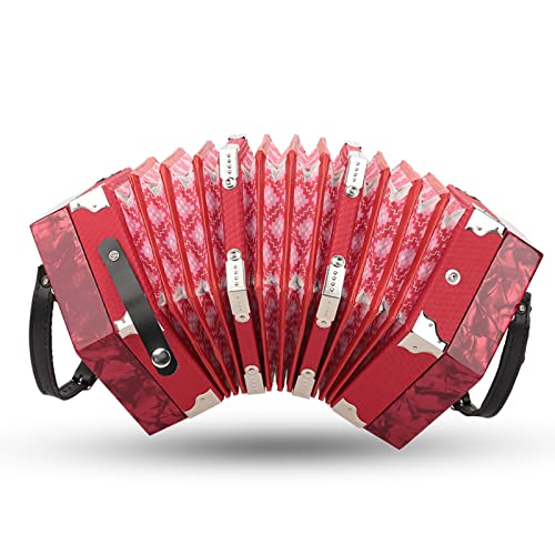 Gaeirt Professional Concertina, 20 Buttons Accordion with Strap and Carrying Bag Beginner Musical Instrument for Daily Practice Stage Performance(Red)