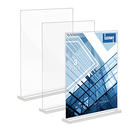 3 Pack Acrylic Sign Holder, 8.5 x 11 inches Clear Table Menu Display Stand Desktop Display Stand Paper Holder Table Top Sign Holder Suitable for Restaurants, Office, Home, Store