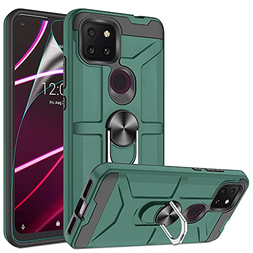 T-Mobile Revvl 5G Case, TCL Revvl 5G Phone Case with HD Screen Protector, Atump 360° Rotation Ring Magnetic Kickstand Dual Layer Shock Absorption Protective Case for T-Mobile Revvl 5G, Midnight Green