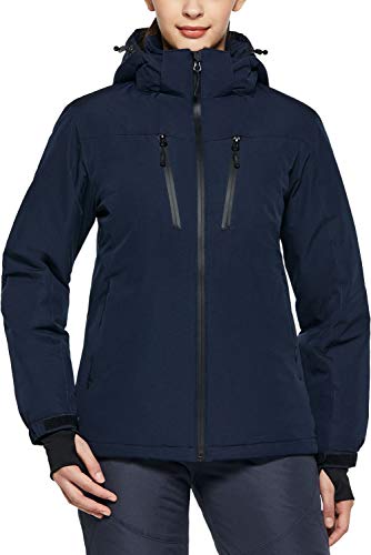 TSLA Women’s Winter Ski Jacket, Waterproof Warm Insulated Snow Coats, Cold Weather Windproof Snowboard Jacket with Hood, Multipocket Jacket Navy, X-Large