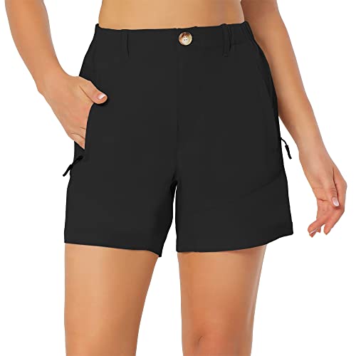 Evioset Womens 5 Inch Hiking Shorts Quick Dry Water Resistant Stretch Athletic Golf Shorts with Zipper Pockets Black XS