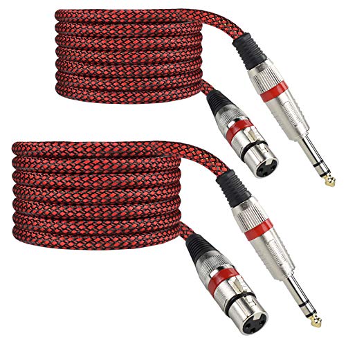 Mugteeve 1/4″ TRS to XLR Female Cable Adapter Balanced, 10FT Stereo Quarter Inch TRS to XLR Microphone Cable, Nylon Braided, OFC Shielded, Red Color, for Mic/Speaker/Mixer – 2Pack