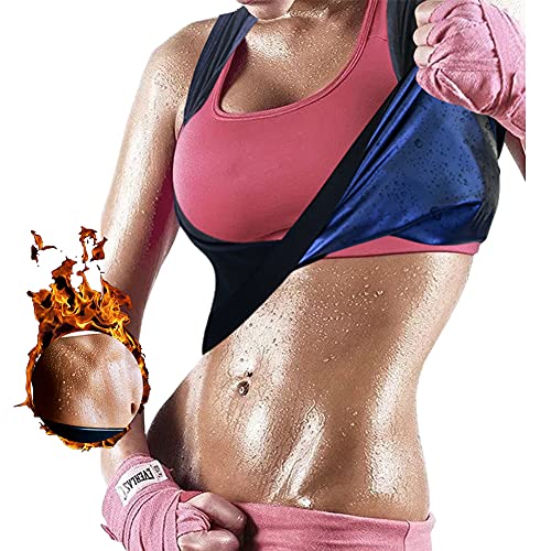 Women’s Workout Tank Top Sauna Vest Sweat Enhancing Waist Trainer Slimming Body Shaper Gym Fitness Polymer Shirt (Black-1, S/M)