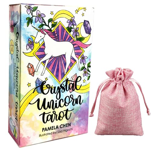 YOYOTECH New Crystal Unicorn Tarot Cards Deck with PDF Guidebook Divination Fate Oracle Tarot Deck Game Cards 78 Cards(with Bag)