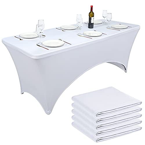 MTREO 5 Packs Rectangular Elasticity Table Cover, Patio Tablecover Cocktail Tablecloth Tight Fit Washable Stretchable Tablecloth for Meeting Wedding Party Show Event (6FT, White)