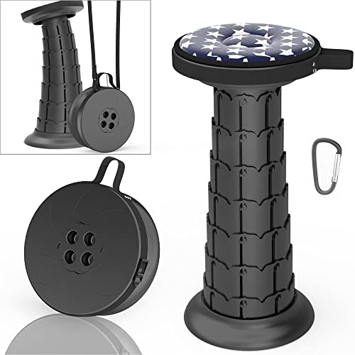 ALEVMOOM Tilting Camping Stools with Swivel Cushion,More Sturdy Capacity 550Ib,Portable Collapsible Telescoping Stool Retractable Folding Stool for Garden Hiking Travel BBQ with Carry Bag&Carabiner
