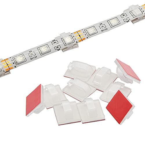 Strip Light Mounting Clips Self-Adhesive Strip Brackets Holder,100-Pack Strip Clamps Fix 8mm 10mm Wide Waterproof Non-waterproof LED Light Strip (For 10mm(3/8″) Wide Waterproof Strip Light)