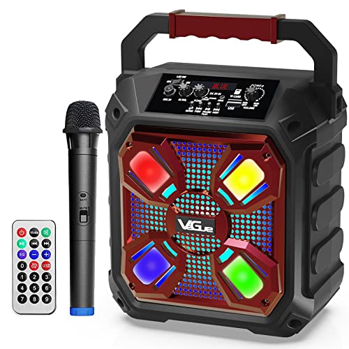 Karaoke Machine for Kids, VeGue Portable Bluetooth Speaker PA System with Wireless Microphone, LED Lights, Remote Control, Supports Tf Card/USB/AUX Input, Ideal for Home Karaoke, Party (VS-0606)