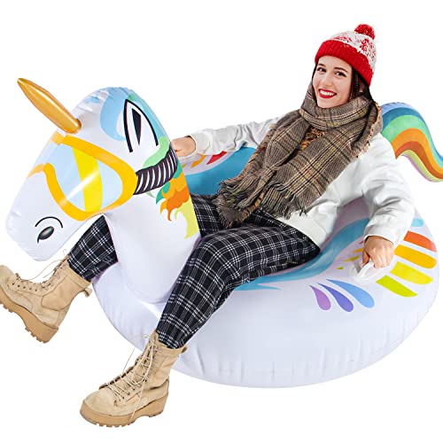 Giant Snow Tube, Inflatable sleds for Snow, Heavy Duty Unicorn Snow Tube Double-Layer Unicorn Tube Thick 1.0mm PVC Snow Toys Outdoor