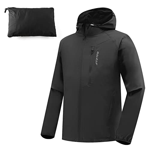 BALEAF Men’s Running Jacket Lightweight Fleece Cycling Windproof Hooded shirts For Hiking athletic Black Size XL