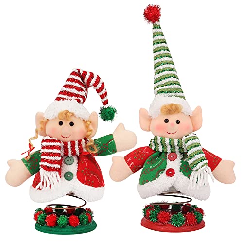 Yecence Christmas Elves Desktop Decorations Plush Doll 12 Inch Swing Figurines Home OfficeTabletop Décor Holiday Adorable Gifts for Boy and Girl Set of 2