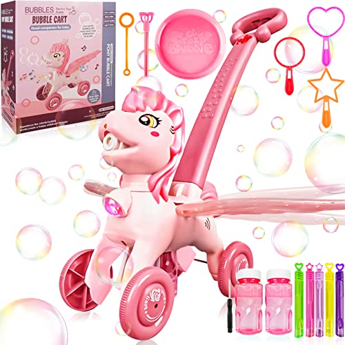 IGINOA Bubble Machine Blower Lawn Maker Pink Mower Toy Easter Basket Stuffers Portable Handheld Automatic Electric Outdoor Summer Birthday Best Gift Light for Girls Kids Toddler 1 2 3 Year Old Unicorn