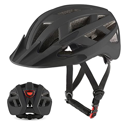 Bike Helmet for Men Women LED Rear Light Mountain Bike Helmet for Adults with Replacement Pads & Detachable Visor Adjustable Bicycle Helmets