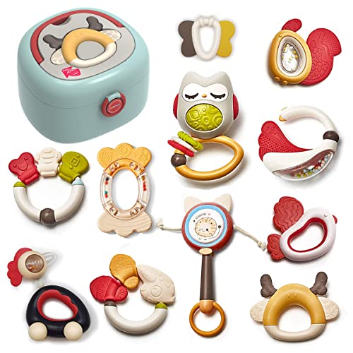 LAFALA Baby Toys 3-6 Months Baby Rattle Set Teething Toys for Babies 0-6 Months 11 PCS 4 Month Old Toys for Babies Teether Shakers with Storage Box Infant Toys Newborn Toys Baby Girls Easter Gifts