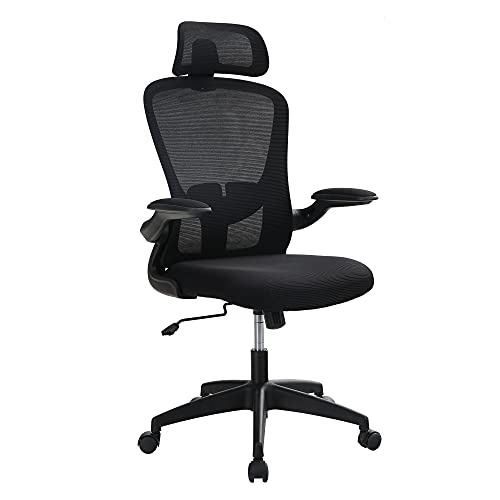 Office Desk Chair with Headrest Ergonomic Rocking Mesh Home Swivel Computer Desk Chair with Flip-up Armrest and Lumbar Support, Adjustable Height for Women and Men, Load Capacity: 300 lbs